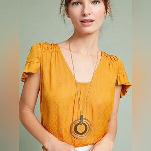 Anthro Maeve Hailey Flutter Ruffle Blouse gold Top sz medium